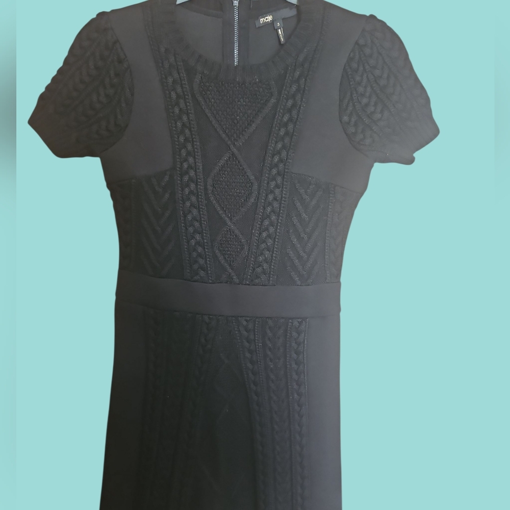 Maje Black Textured Mini Dress